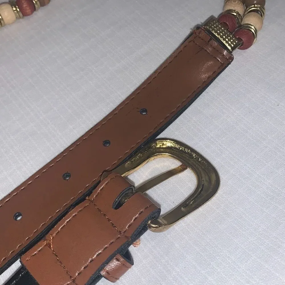Vintage Double Strand Beaded Leather Belt Size Medium‎